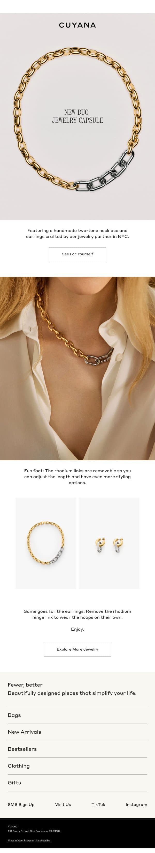 New Jewelry Pieces email from Cuyana screenshot