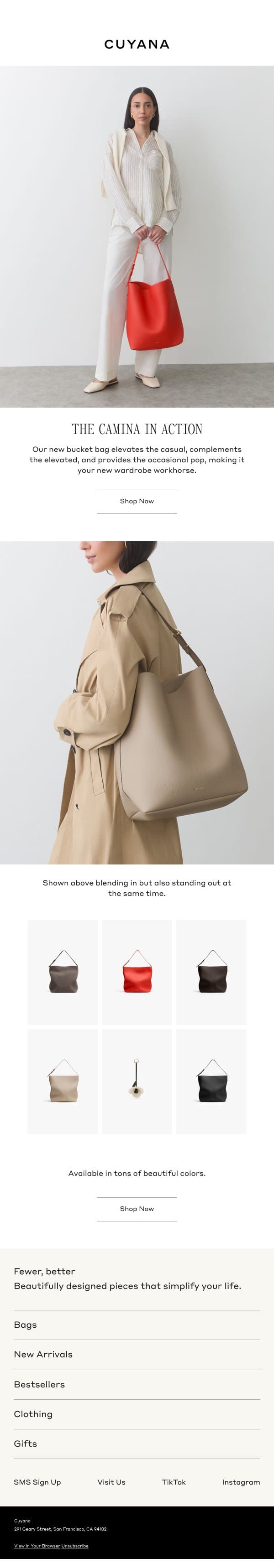 The Camina in Action email from Cuyana screenshot