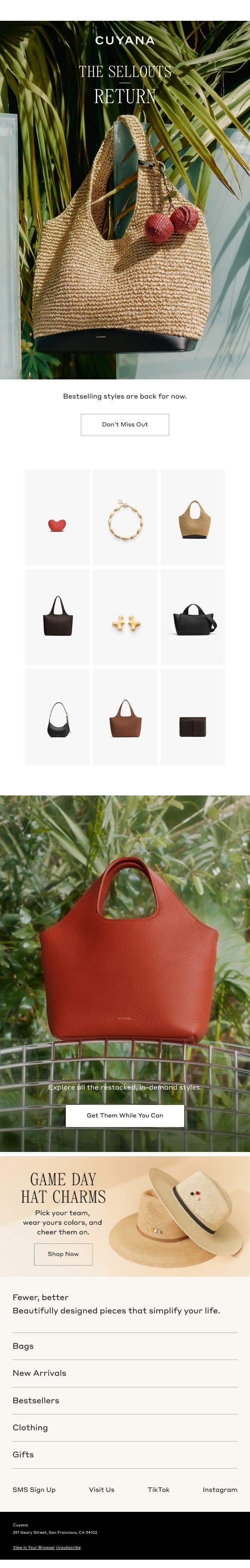 Back in Stock: Large Raffia Tote email from Cuyana screenshot