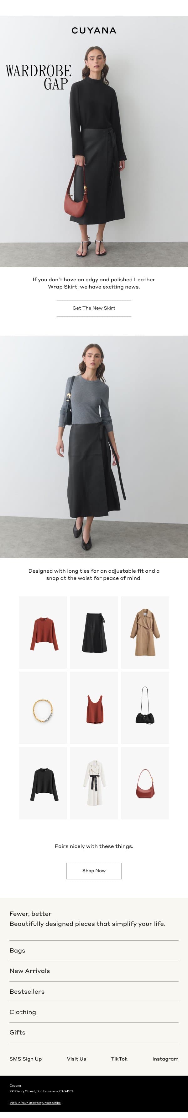 New Skirt Alert email from Cuyana screenshot