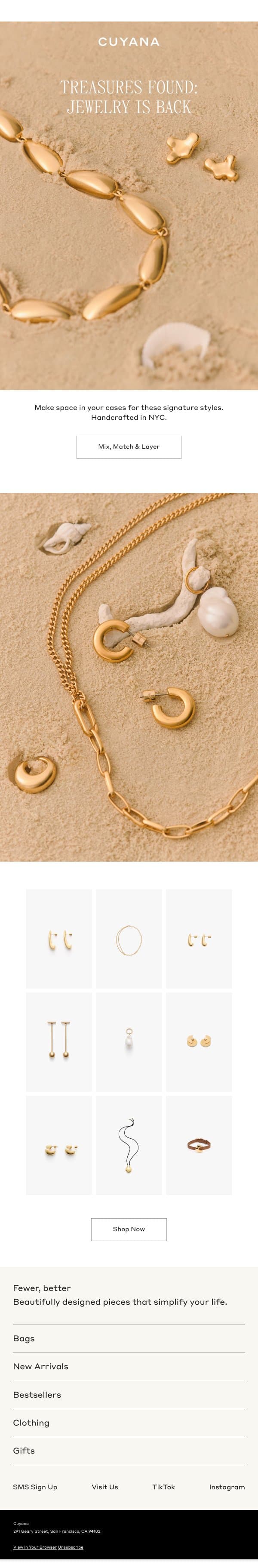 Back in Stock: Jewelry email from Cuyana screenshot