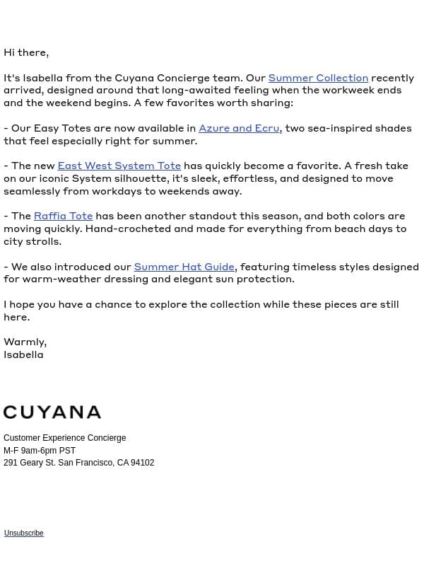 This is Your Sign, Summer is Here email from Cuyana screenshot