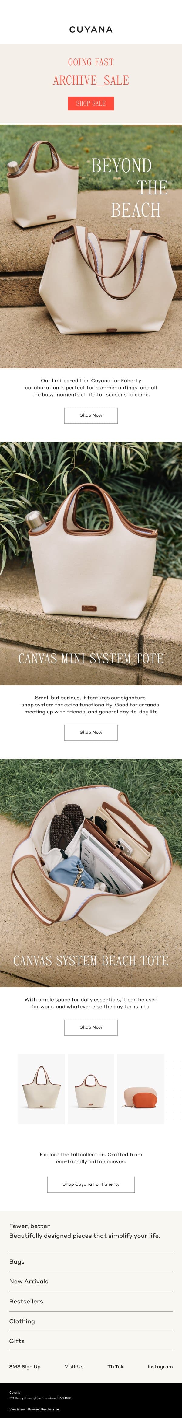The Canvas Totes That Go Everywhere email from Cuyana screenshot