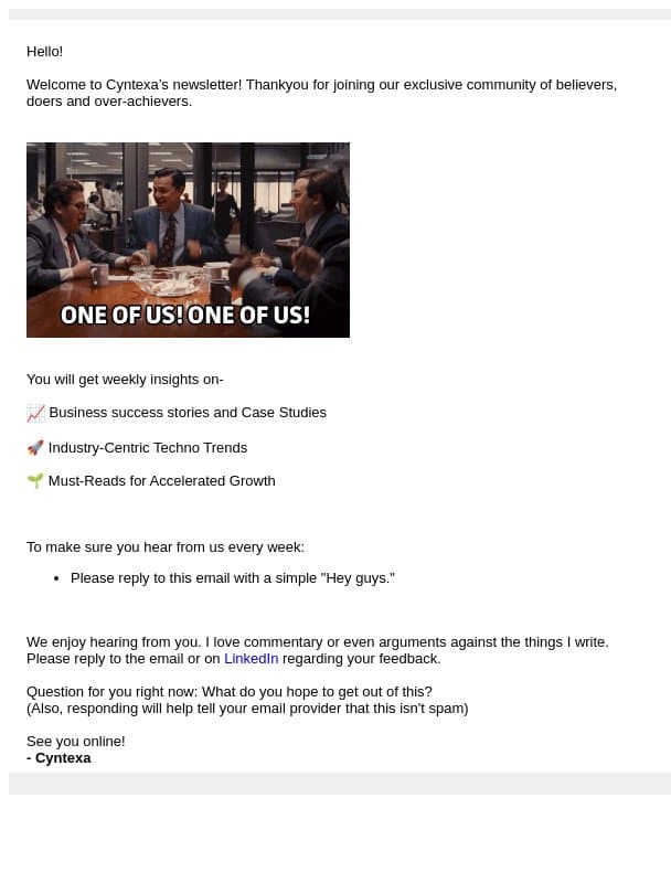 You did a thing! email from Cyntexa screenshot