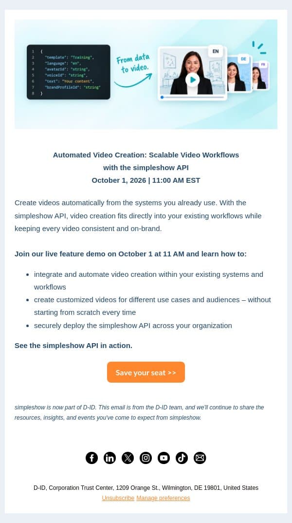See you on Thursday? email from D-ID screenshot