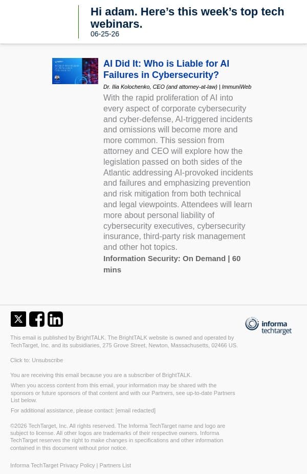 AI Did It: Who is Liable for AI Failures in Cybersecurity? email from D2iQ screenshot