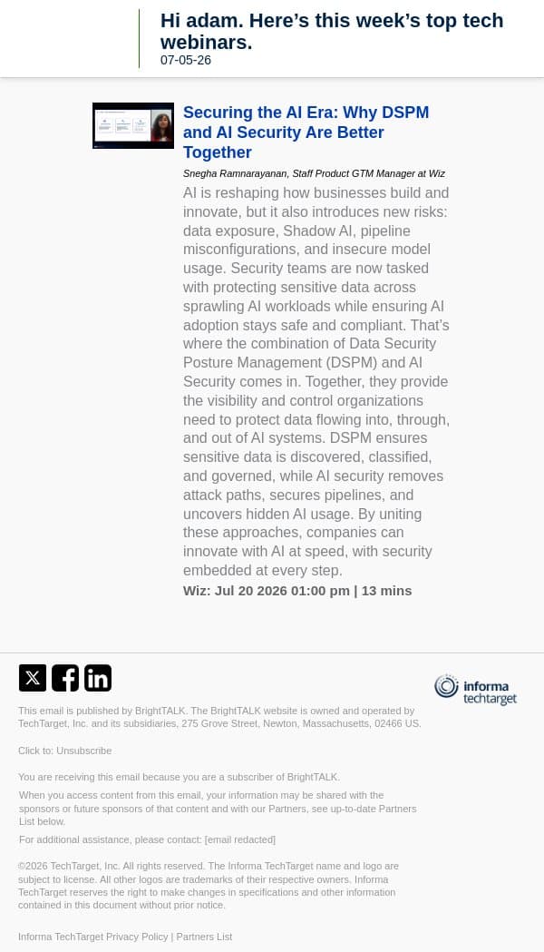 Securing the AI Era: Why DSPM and AI Security Are Better Together email from D2iQ screenshot