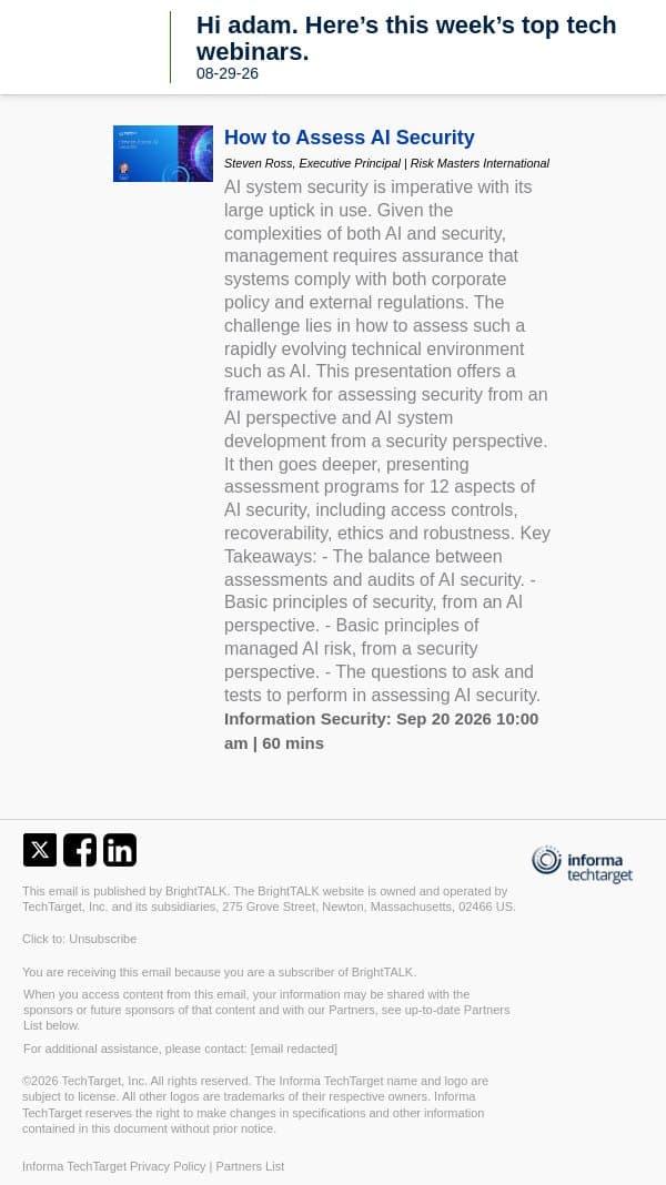 How to Assess AI Security email from D2iQ screenshot