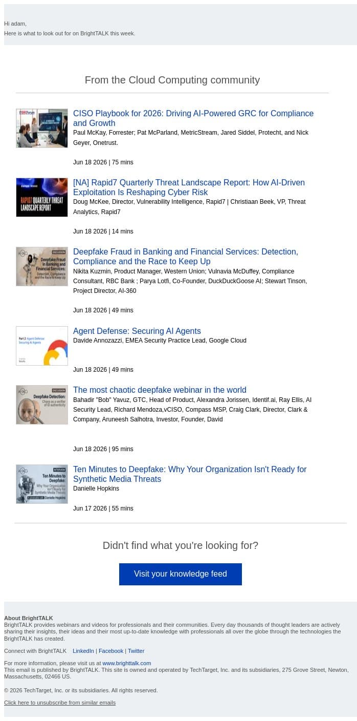 Weekly update: CISO Playbook for 2026: Driving AI-Powered GRC for Compliance and Growth email from D2iQ screenshot