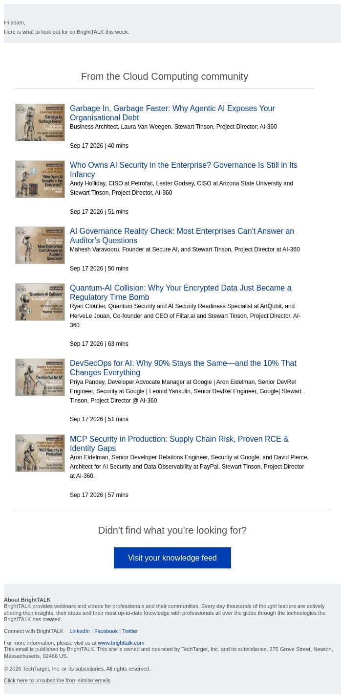 Weekly update: Garbage In, Garbage Faster: Why Agentic AI Exposes Your Organisational Debt email from D2iQ screenshot