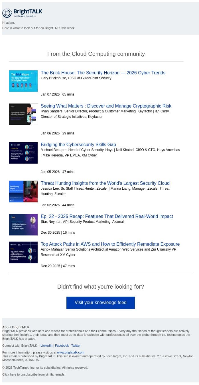 Weekly update: The Brick House: The Security Horizon — 2026 Cyber Trends email from D2iQ screenshot