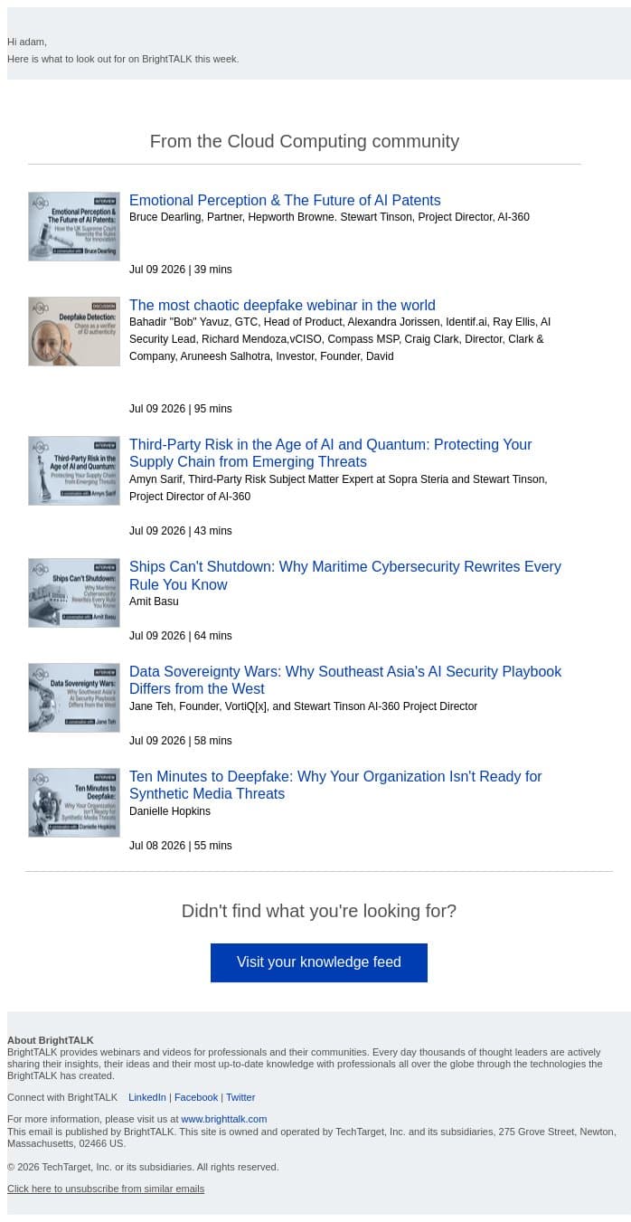Weekly update: Emotional Perception & The Future of AI Patents email from D2iQ screenshot