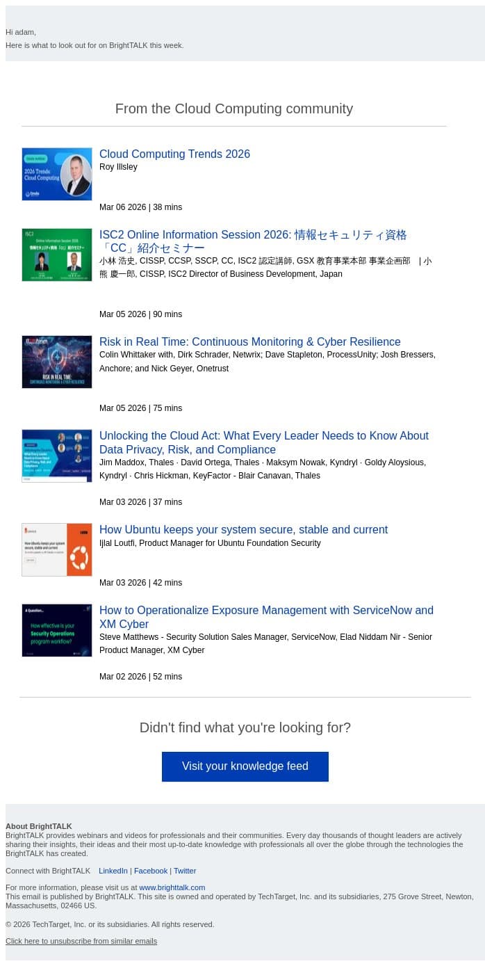 Weekly update: Cloud Computing Trends 2026 email from D2iQ screenshot