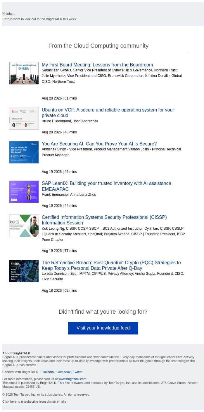 Weekly update: My First Board Meeting: Lessons from the Boardroom email from D2iQ screenshot