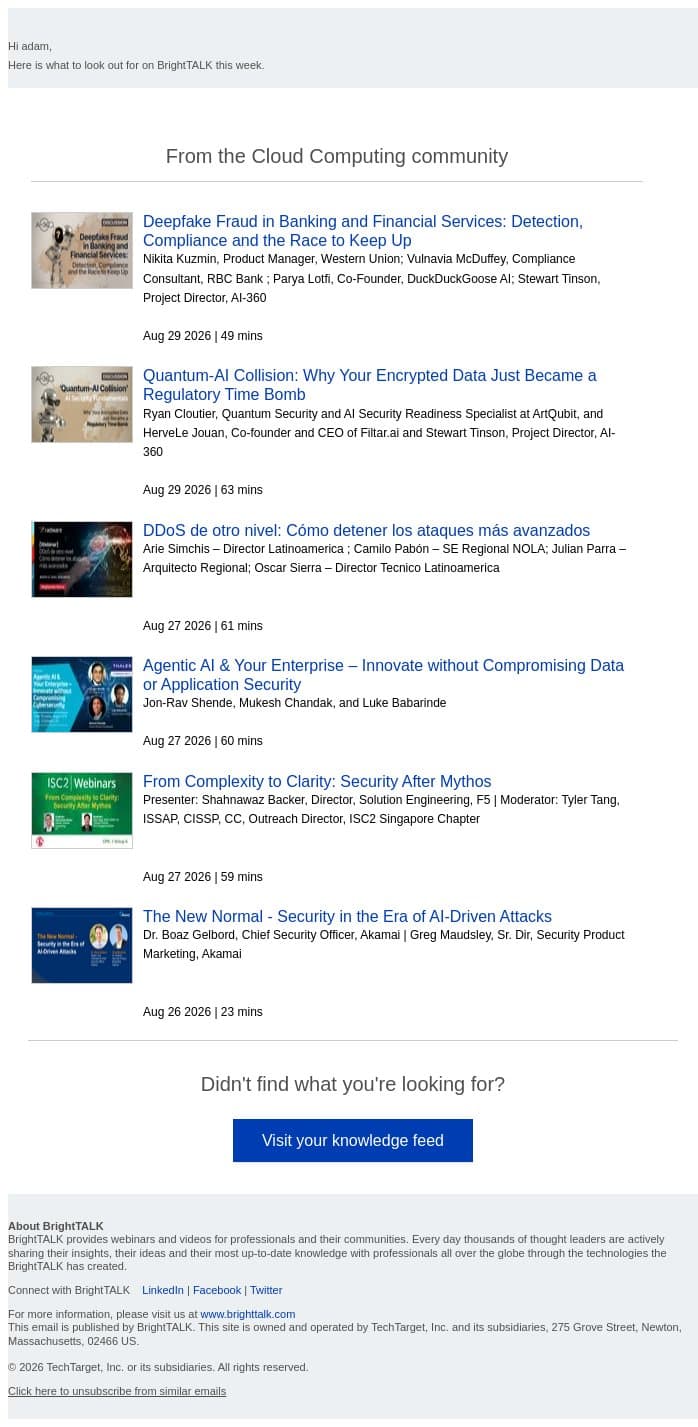 Weekly update: Deepfake Fraud in Banking and Financial Services: Detection, Compliance and the Race to Keep Up email from D2iQ screenshot