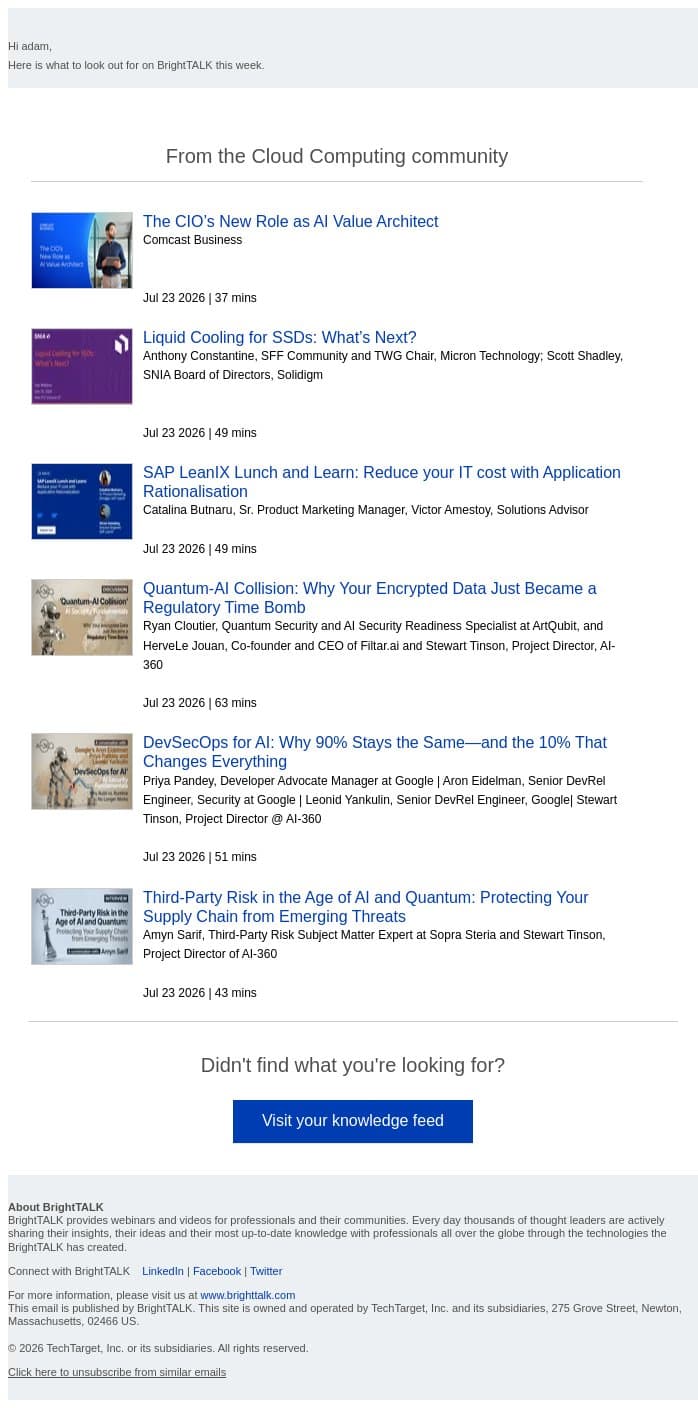 Weekly update: The CIO’s New Role as AI Value Architect email from D2iQ screenshot