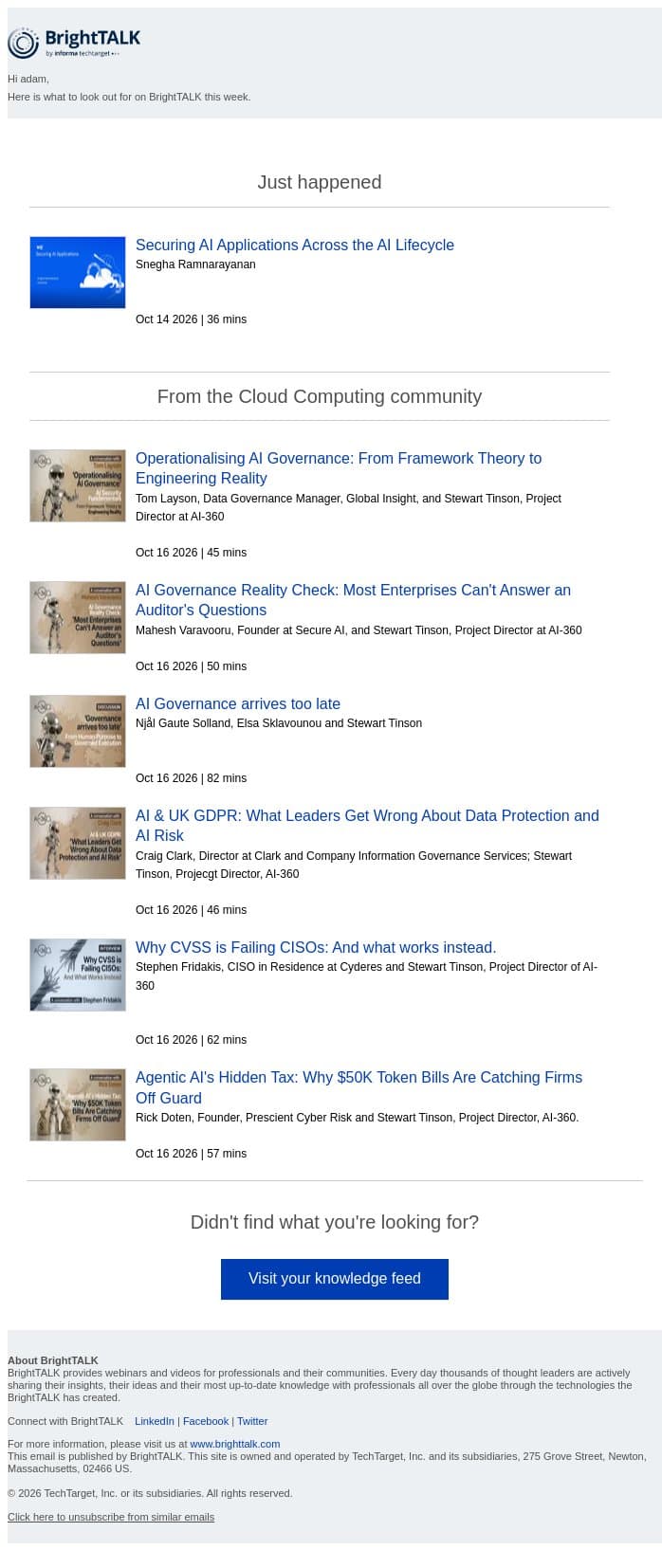 Weekly update: Securing AI Applications Across the AI Lifecycle email from D2iQ screenshot
