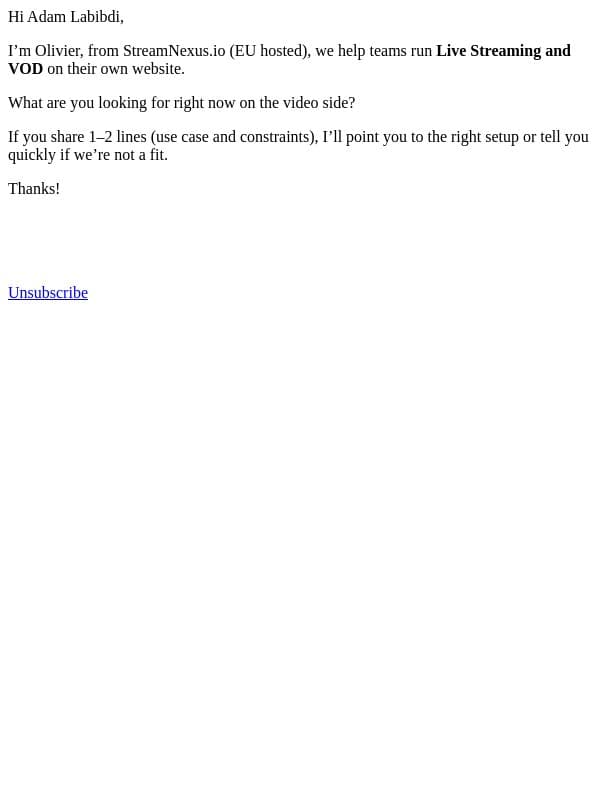 Quick question about your video needs email from Dacast screenshot