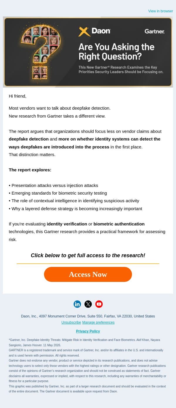 A different way to think about deepfake risk email from Daon screenshot
