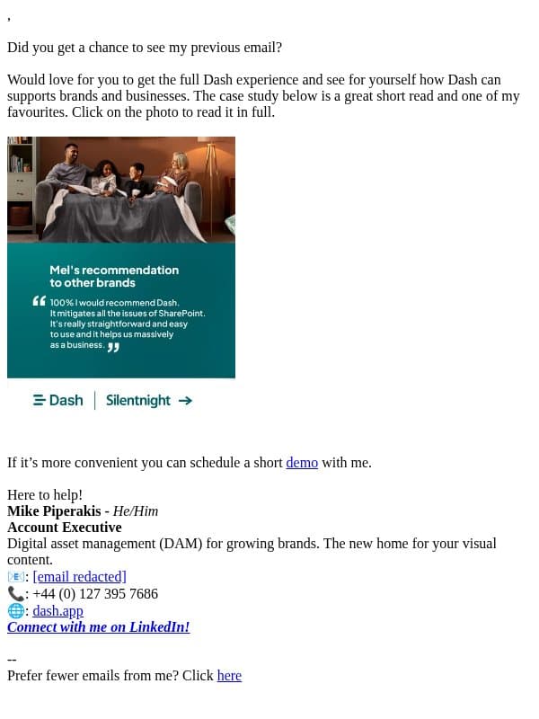 Here if you need anything! email from Dash screenshot