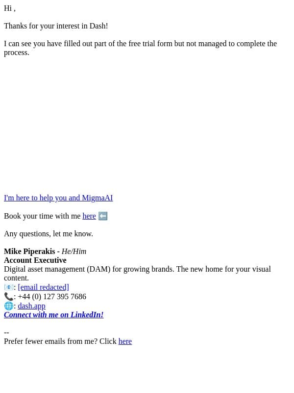 Dash Free Trial 👋 email from Dash screenshot
