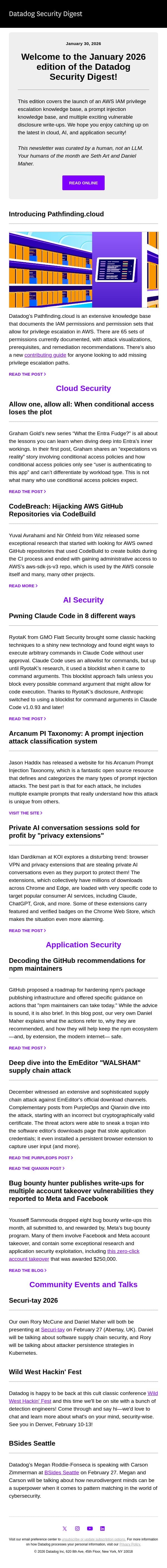 Welcome to the January 2026 edition of the Datadog Security Digest! email from Datadog screenshot