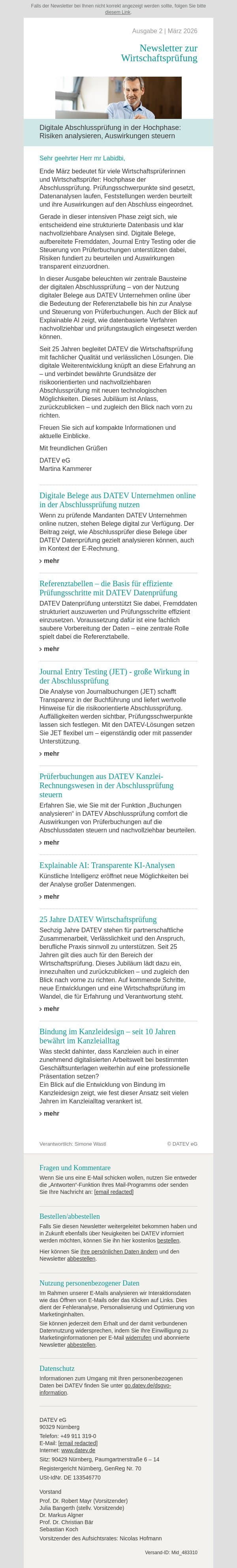 Newsletter zur Wirtschaftsprüfung email from Datev screenshot