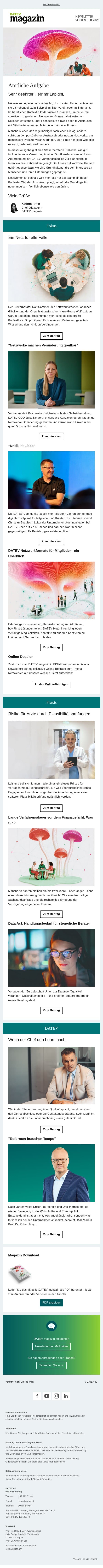 DATEV magazin: Warum Netzwerken wichtig ist email from Datev screenshot