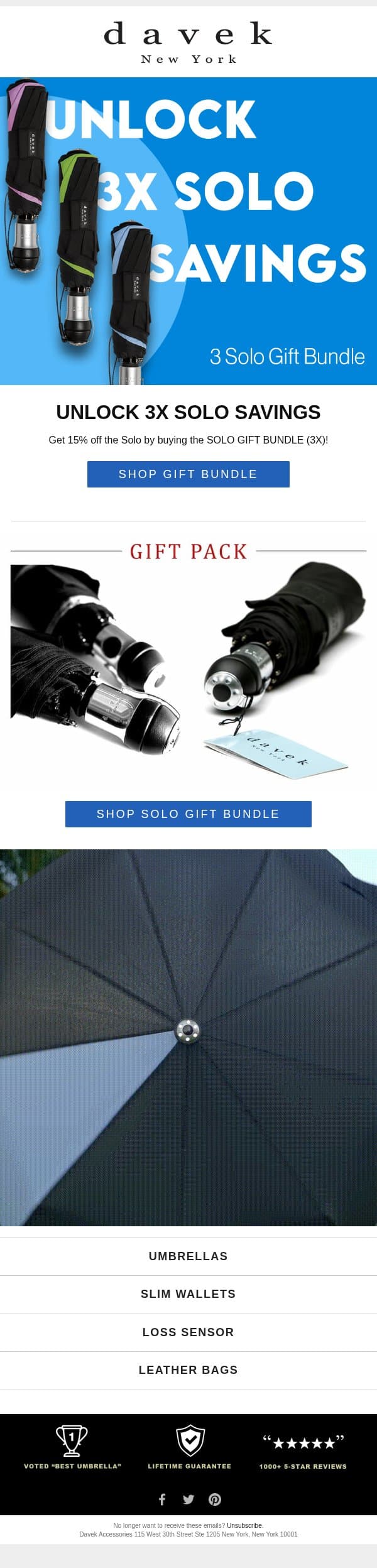 Unlock 3x Solo Savings email from Davek screenshot