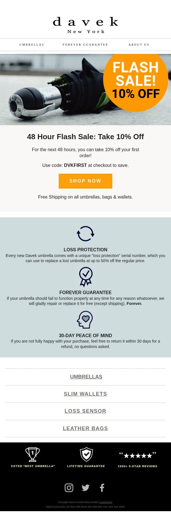 Flash Sale - 48 hours only! email from Davek screenshot