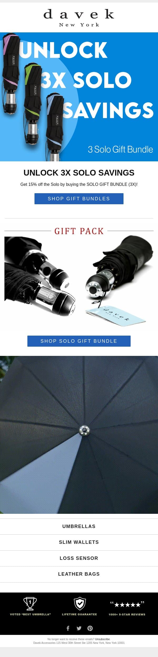 Save 15% With A Solo Gift Bundle email from Davek screenshot