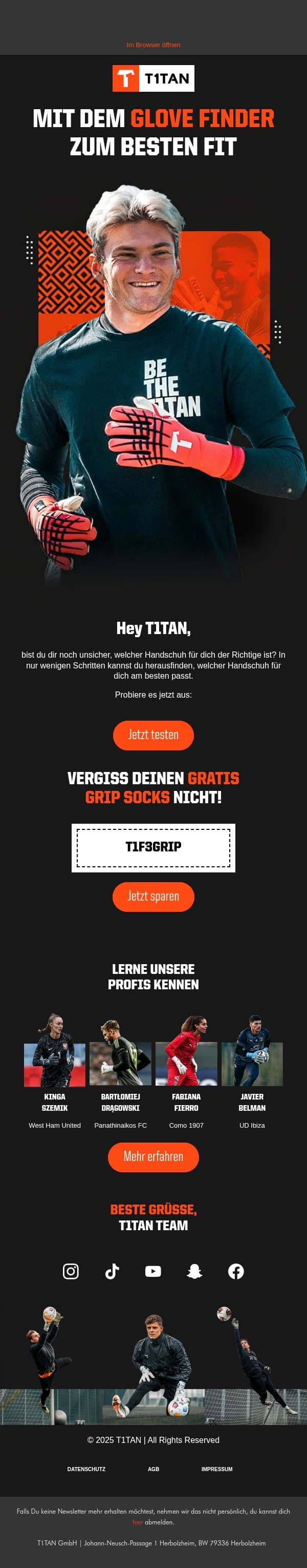 Mit unserem Glove Finder zum pefekten Handschuh! email from De screenshot