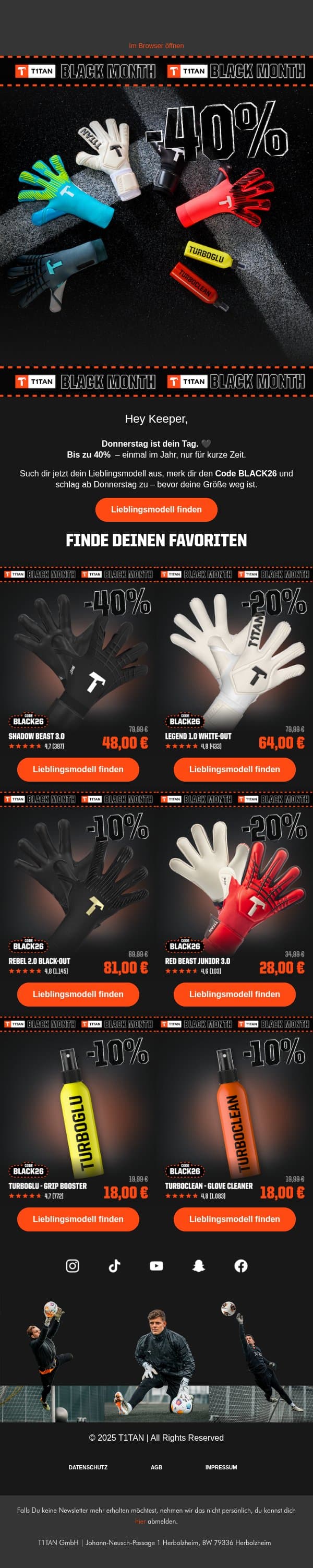 🔥 Bis zu 40% - ab Donnerstag bei T1TAN email from De screenshot