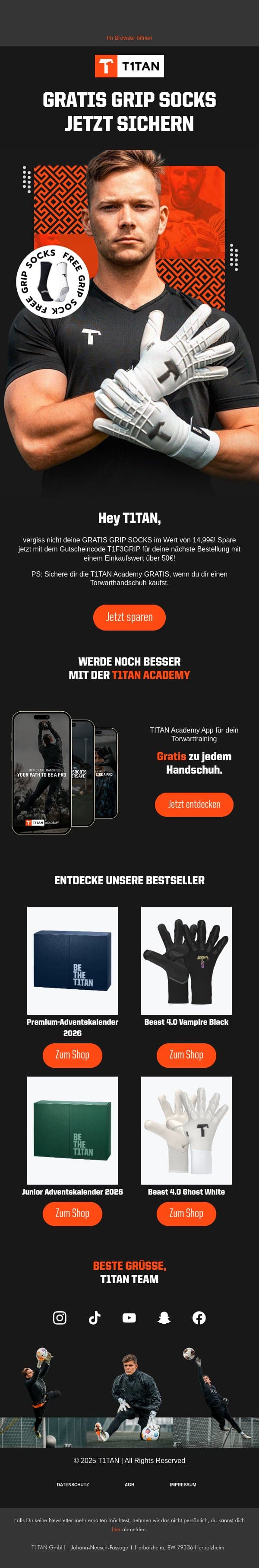 Werde noch besser mit der T1TAN ACADEMY email from De screenshot