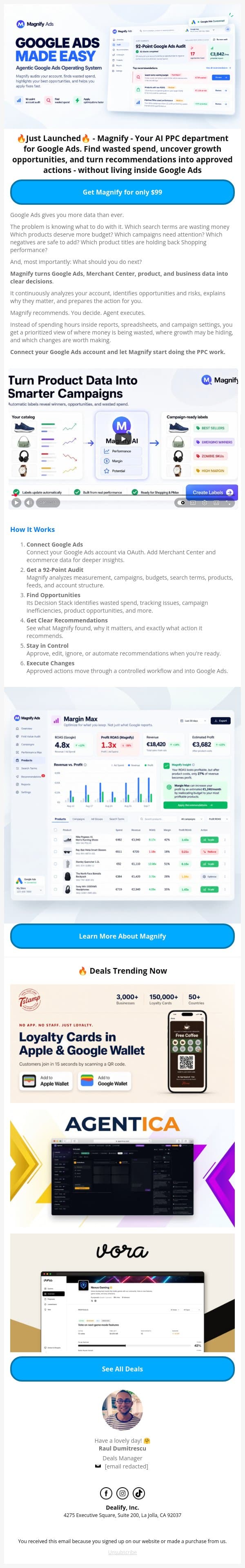 🚀 New Lifetime Deal: Magnify - Google Ads made easy email from Dealify screenshot