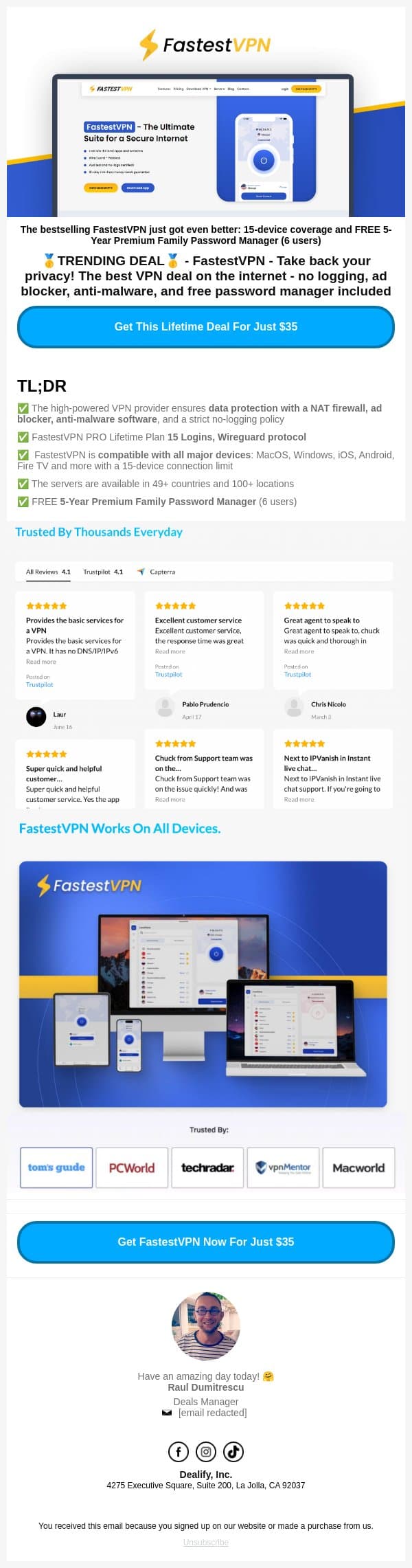 🥇TRENDING - FastestVPN - The Internet’s Best VPN Deal Just Got Better email from Dealify screenshot