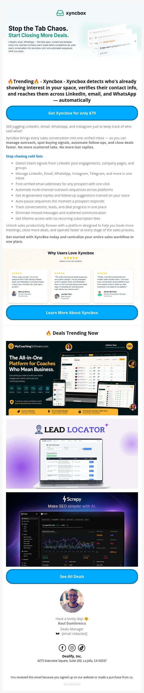 🔥 Trending Lifetime Deal: Xyncbox - Turn existing interest into outreach email from Dealify screenshot