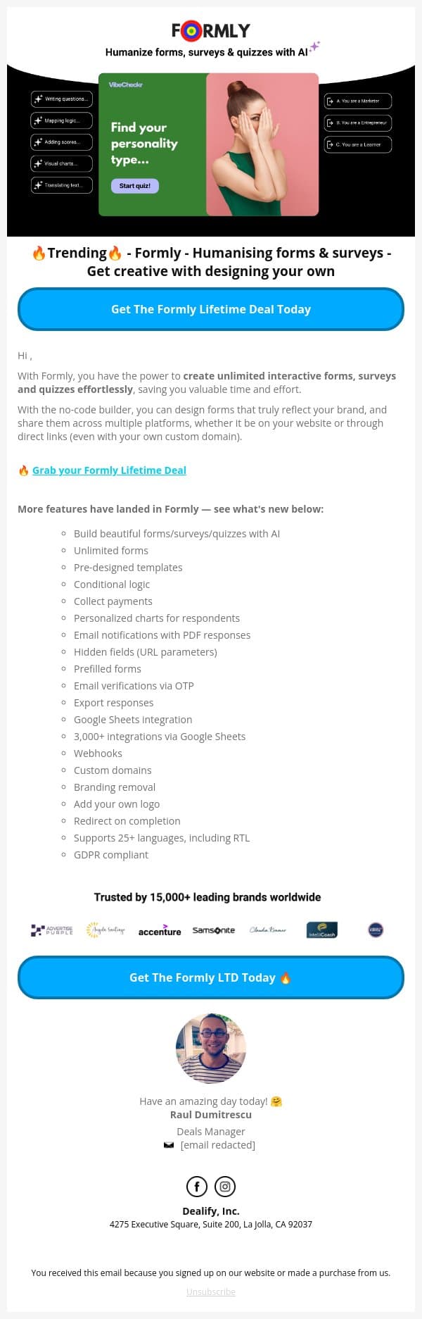 🔥 Formly LTD just got an upgrade: more features, same price email from Dealify screenshot