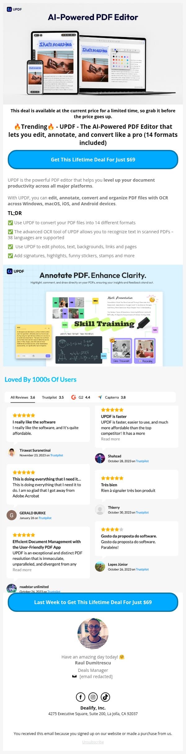 💸 Price Hike Soon: UPDF - The All-in-One AI PDF Tool That Does It All email from Dealify screenshot