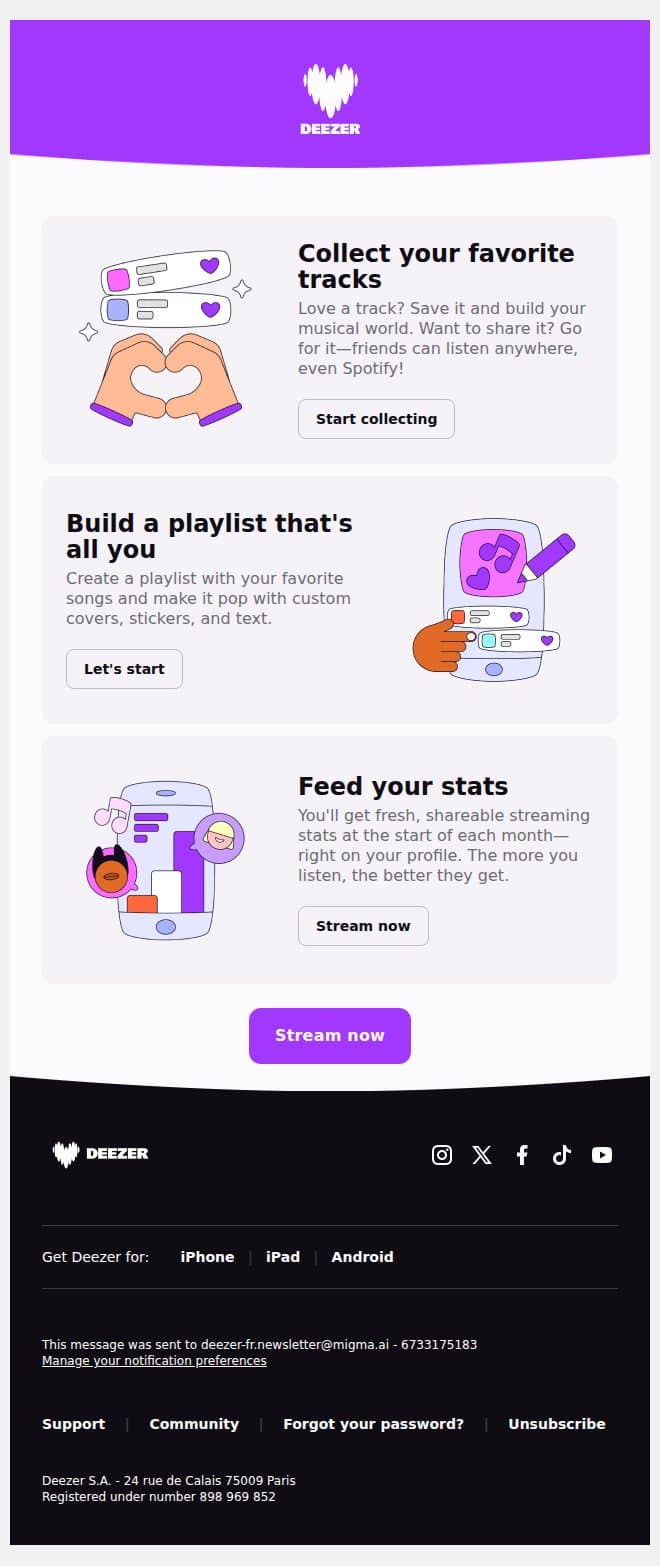 Create your own experience 🎤 email from Deezer screenshot