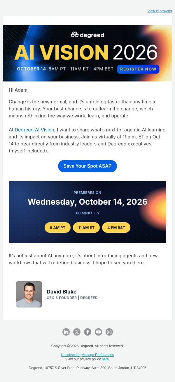 I want to share our AI Vision with you. email from Degreed screenshot