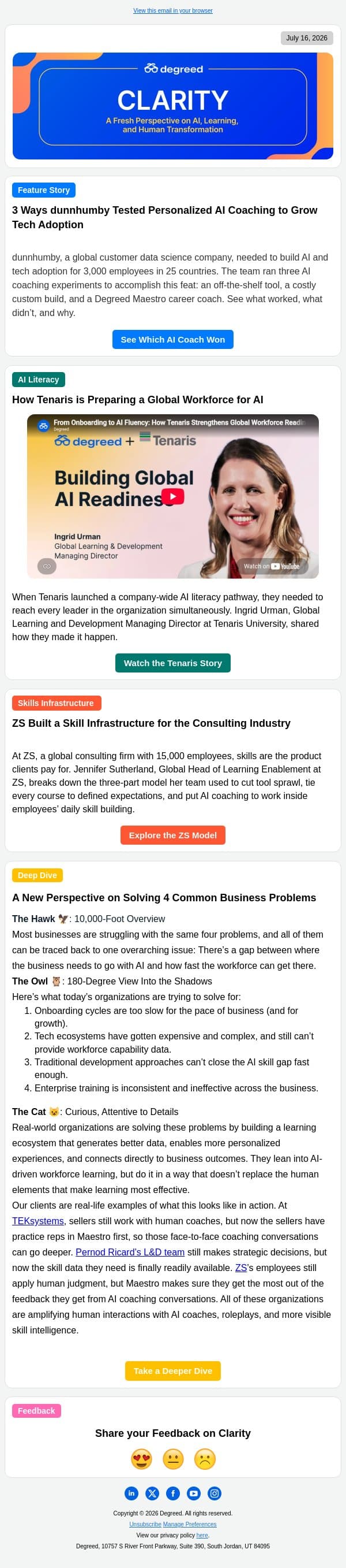 See how global companies are boosting AI fluency. email from Degreed screenshot