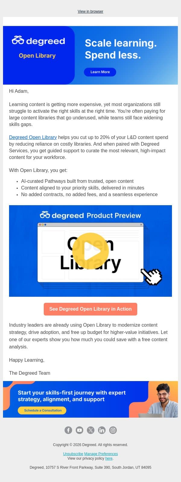 Your Smarter, AI-Powered Alternative to Content Libraries email from Degreed screenshot