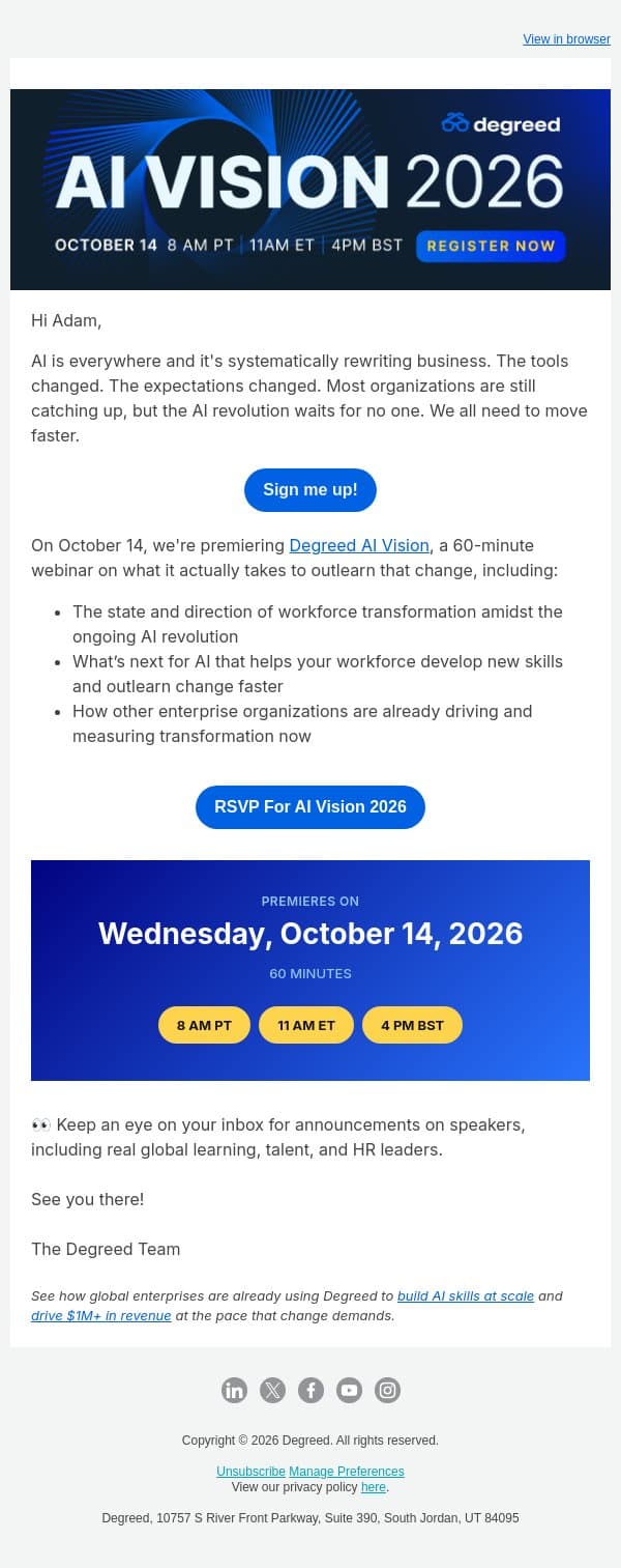 A New Vision on How to Outlearn the AI Change email from Degreed screenshot