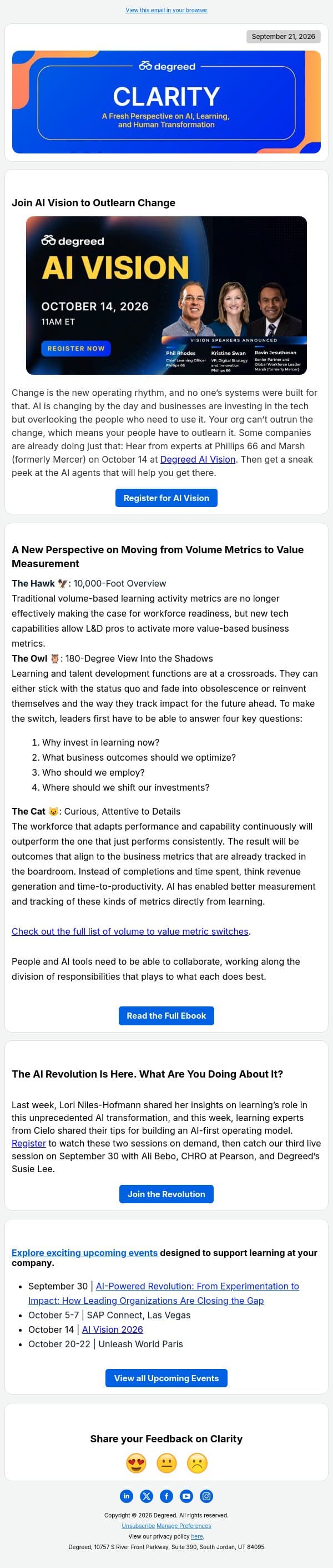 Join AI Vision and Outlearn the Change. email from Degreed screenshot