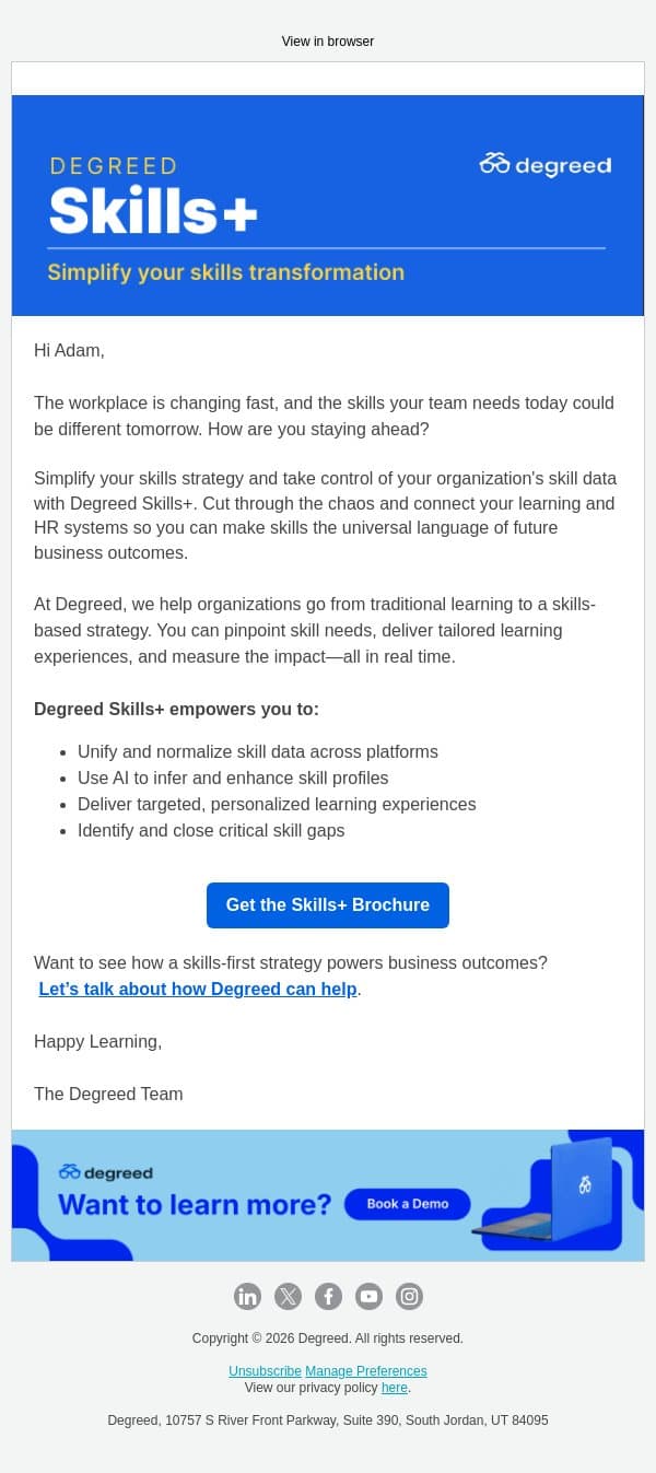 Skills are the new currency for work. Here’s why to invest wisely. email from Degreed screenshot