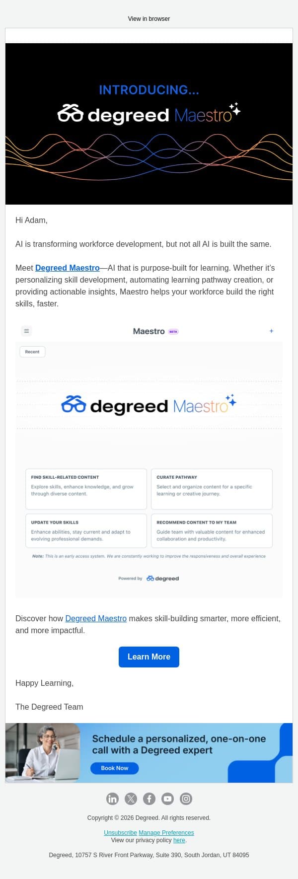 Meet Degreed Maestro: AI that is purpose-built for learning email from Degreed screenshot