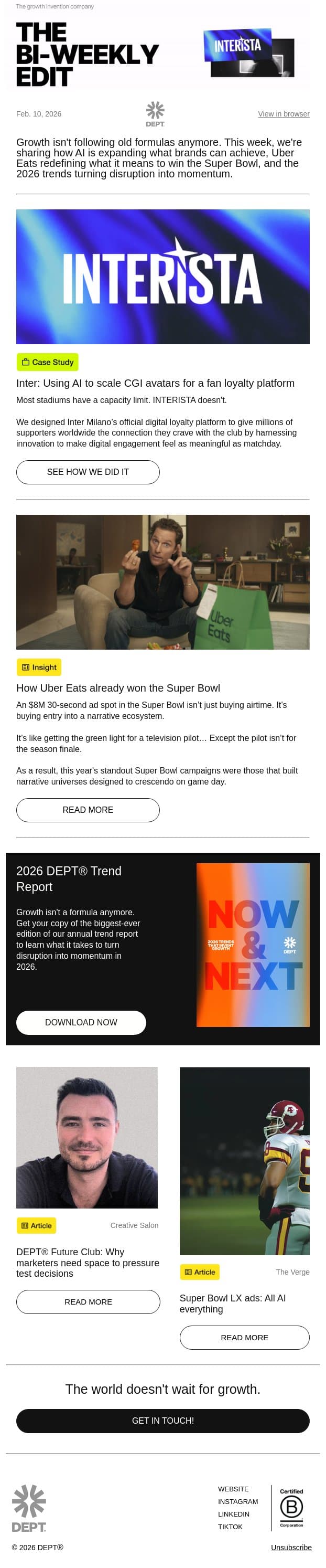 Growth needs more than good UX now. Here's why. email from DEPT screenshot