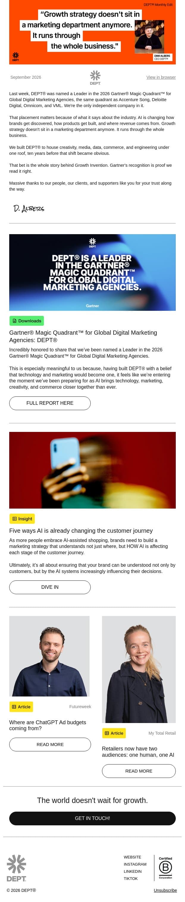 Why this Gartner® recognition matters to us email from DEPT screenshot