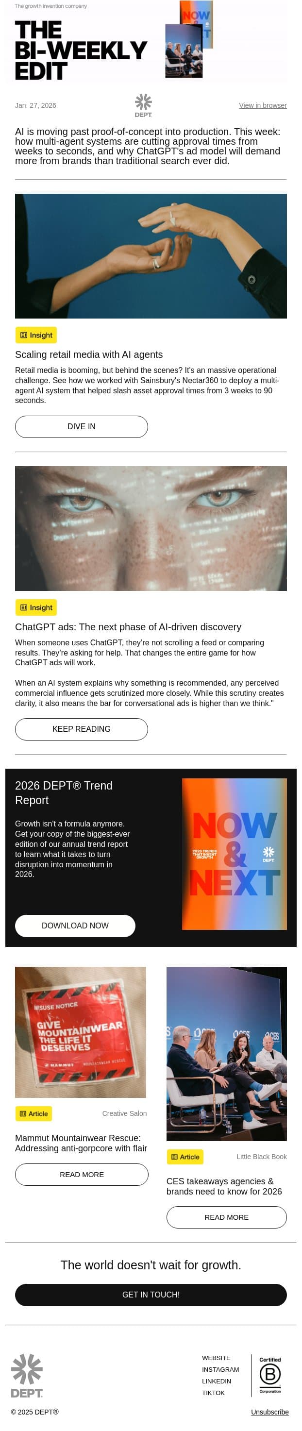 ChatGPT ads are here. The playbook? Still a WIP. email from DEPT screenshot